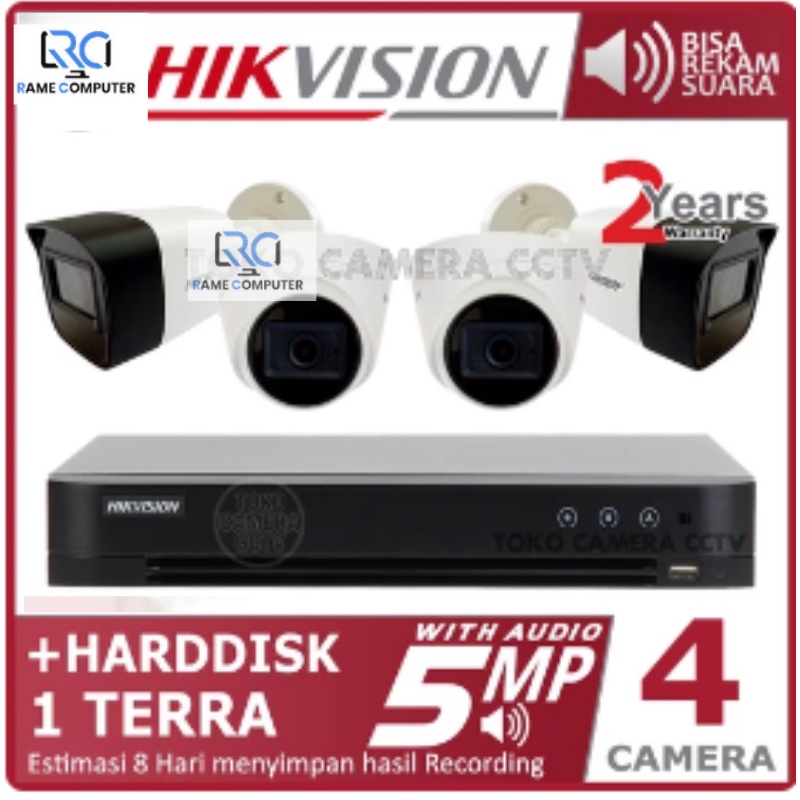 PAKET KAMERA CCTV HIKVISION 5MP 4 CHANNEL AUDIO HDD 1TB