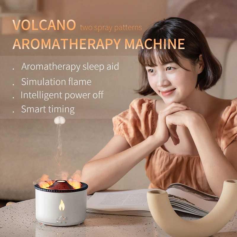 Air Humidifier Diffuser Volcano Flame Essential Oil 10W 360ML - J-V19 - White