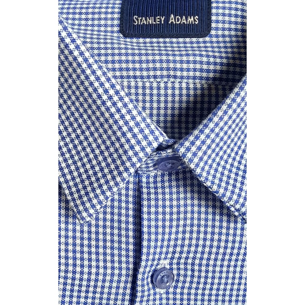 [COD] Kemeja Kerja Pria Formal STANLEY ADAMS Lengan Panjang Slim Fit Biru Putih Motif Kotak 02