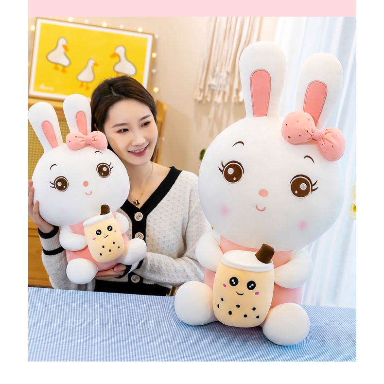 Boneka Bunny Pegang Bubble Tea Super Jumbo 70cm Bahan Plush