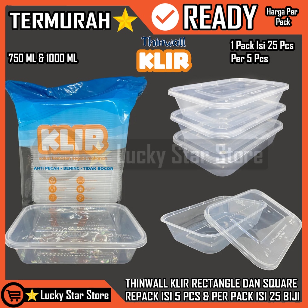 THINWAL RECTA RECTANGLE KLIR KOTAK MAKAN SALAD BUAH TAHAN PANASPP BENING TRANPARAN 750MILI 750ML 100