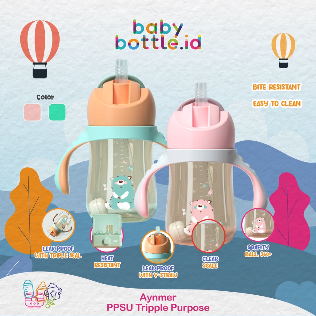 AYNMER PPSU TRAINING CUP | BOTOL SUSU BAYI DOT + SIPPY  + SEDOTAN | Gravity Ball 240 ml