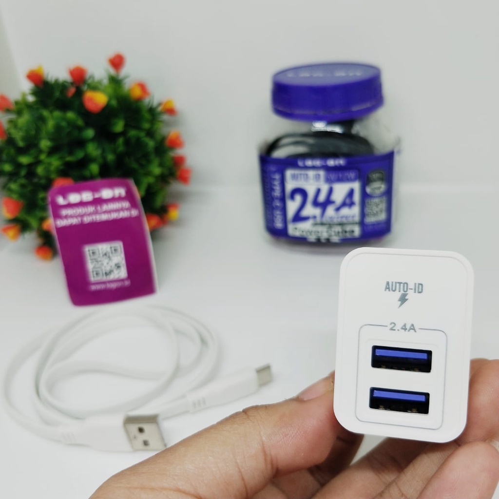 PROMO CHARGER LOG-ON POWER CUBE 2OUTPUT LO-C25 plus kabel MICRO IPHONE DAN TYPE-C FAST CHARGING