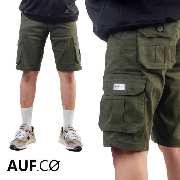 Celana Cargo Kargo Pria Pendek Hijau Army Auf.co Jumbo 28-42