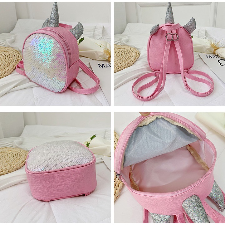 Tas Backpack Unicorn Anak Perempuan Bahan Kulit Manik Manik Blink