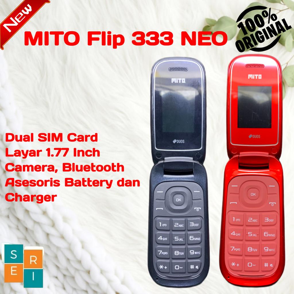 MITO Flip Lipat 333 NEO Dual SIM Bergaransi Plus SD Card VGen New 4GB/ 8GB (FM Radio Bluetooth Camer