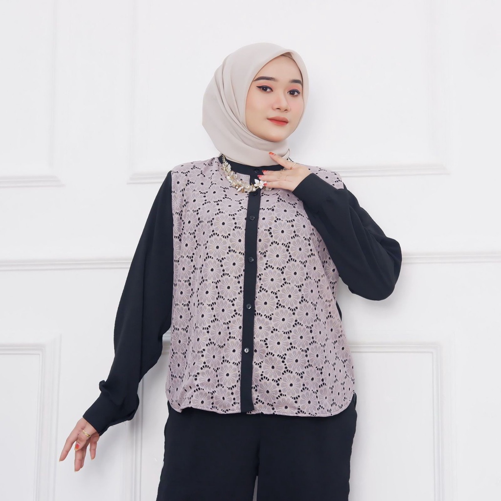 Ayasha Hijab - Alesya Blouse Crincle Baju Brokat Busui Ld 110 Friendly Blouse Brukat Wanita Atasan Kondangan