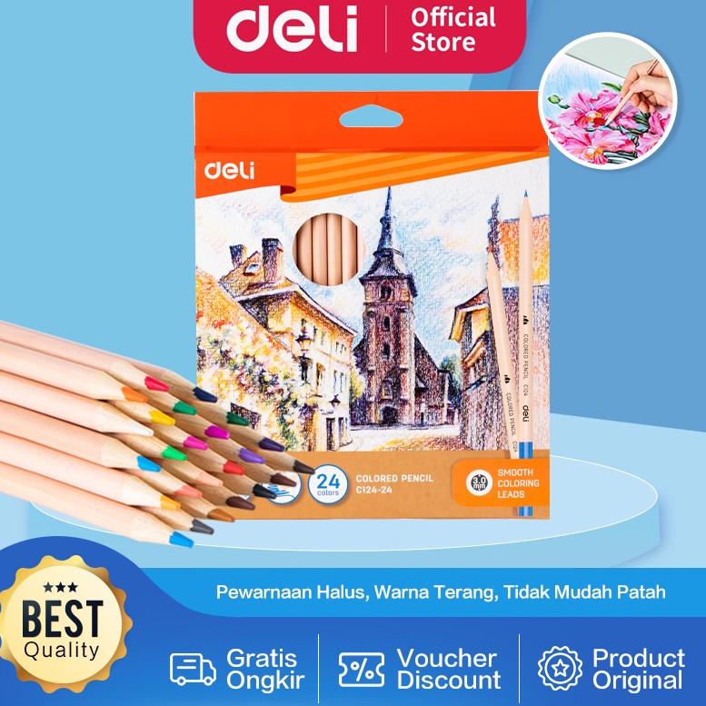 

[COD] AI70 Deli Colored Pencil / Pensil Warna 12 24 Warna Terang dan Halus CC124 ➼Diskon