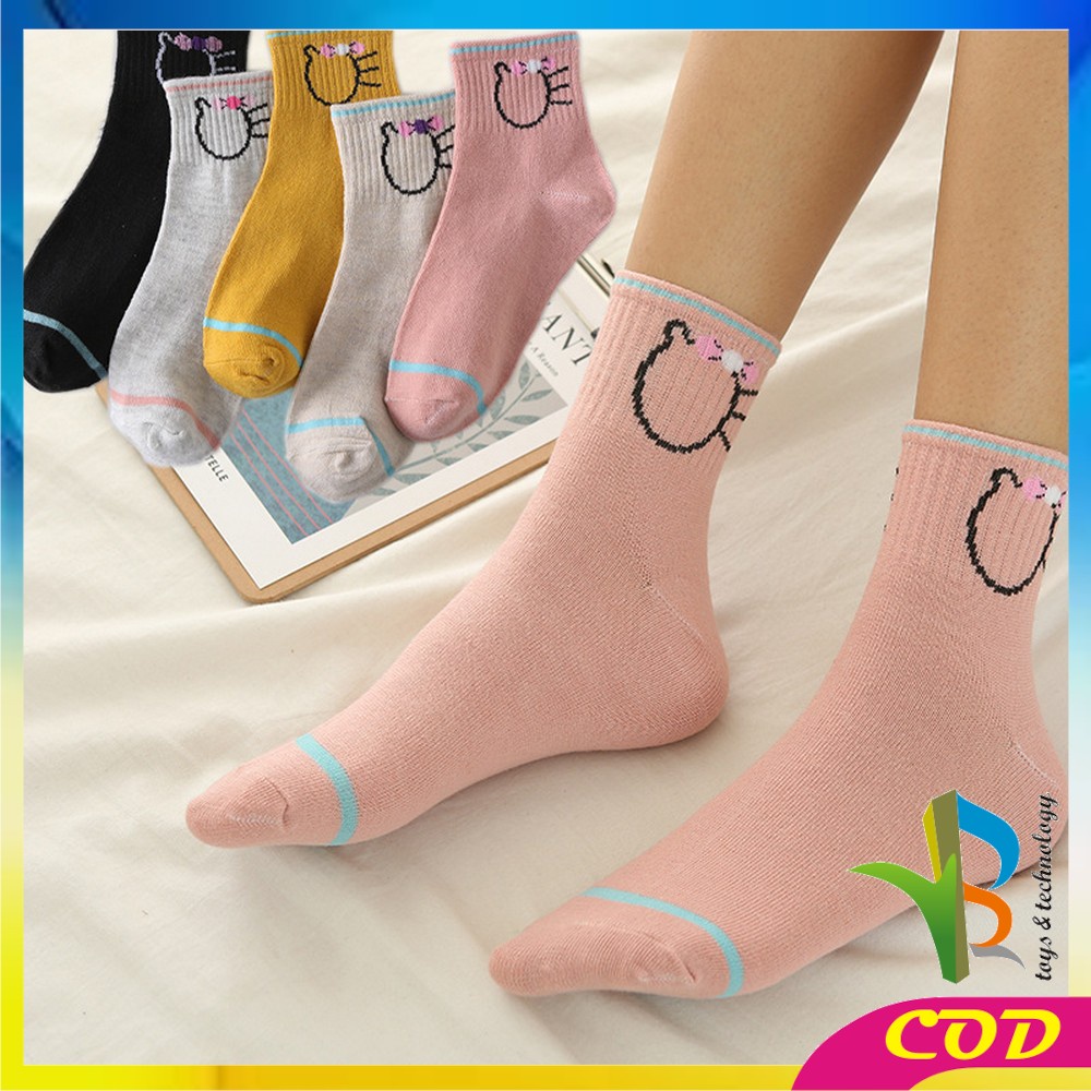 RB-P257 Kaos Kaki Motif Garis Kucing Panjang Semata Kaki Kaoskaki Pendek Wanita Ankle Socks Ala Korea Semata Kaki Import