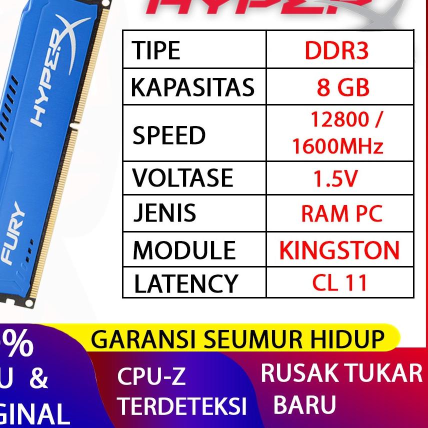 ➵ RAM KINGSTON HYPERX FURY GAMING DDR3 8GB 1600MHz  RAM PC DDR3 8GB ✹