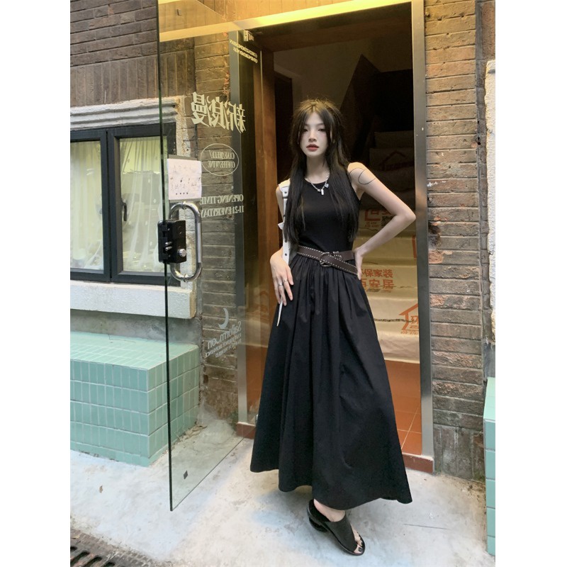 Red Kumikumi French temperamen gaun putih wanita musim semi pinggang pelangsing tanpa lengan rok rompi Rok panjang kata