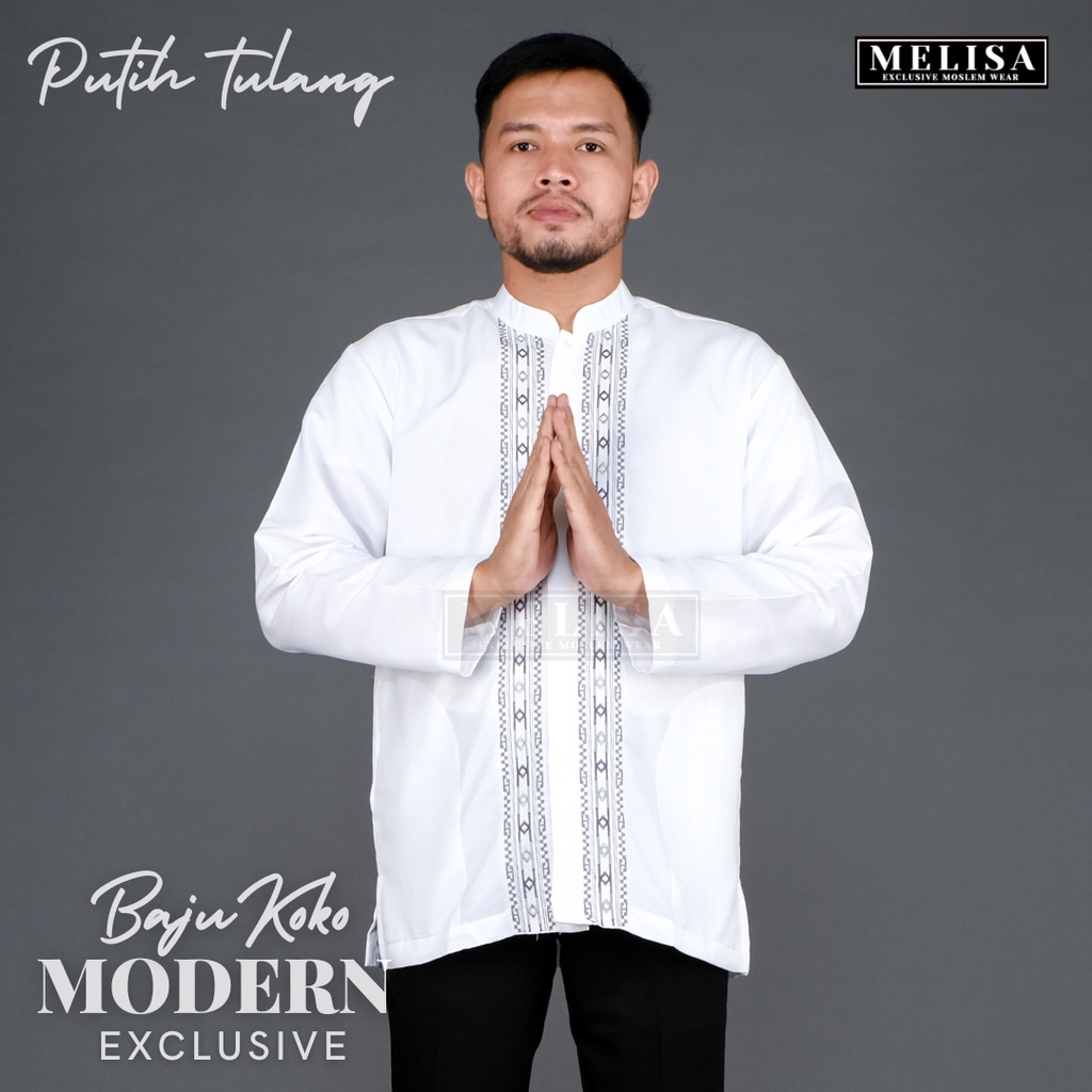 Baju Koko Pria Lengan Panjang Bahan Poli Katun Warna Putih Tulang Size M L XL XXL XXXL XXXXL