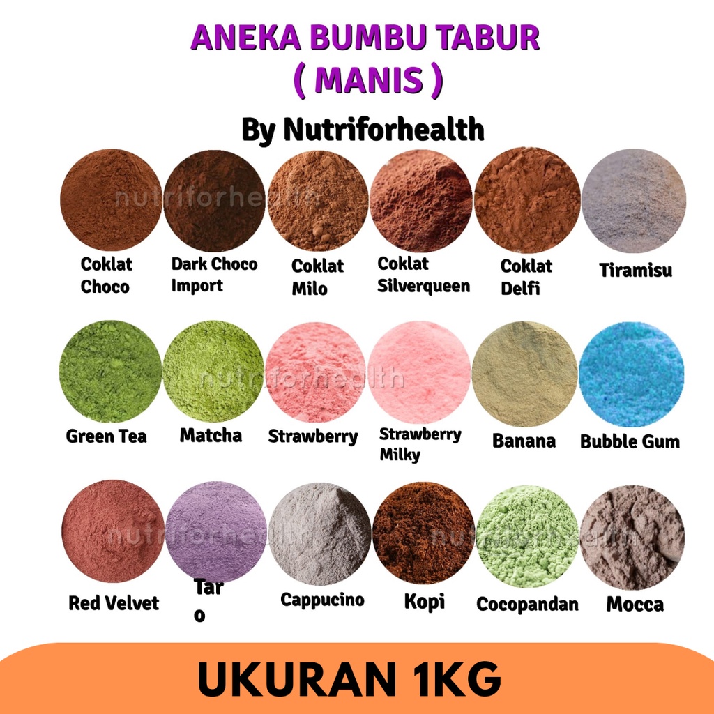 (1 KG) Bumbu Tabur Manis Pisang Coklat Makaroni Red Velvet Oreo Strawberry Bubble Gum Milo Matcha