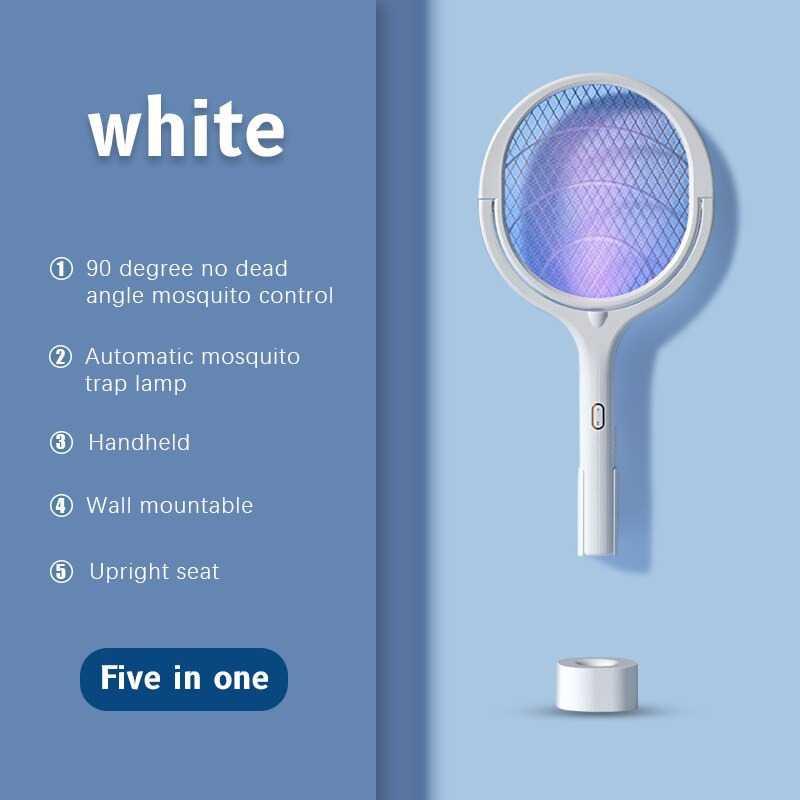 Raket Nyamuk 90 Derajat USB Mosquito Swatter Electric Racket - YK01 - White