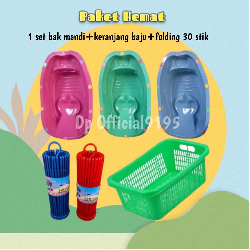 [PAKET HEMAT] 1 SET BAK MANDI BAYI+KERANJANG BAJU+FOLDING REIVO 30 STIK BISA COD