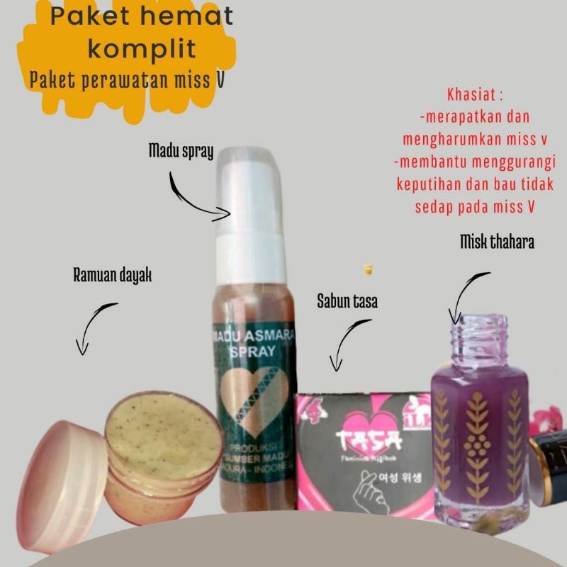 RAMUAN DAYAK+MADU SPRAY+ SABUN TASA+ MISK THAHARA/ PAKET HEMAT PERAWATAN MISS V/PERAPET MISS V/KEPUTIHAN/ PROMO HEMAT