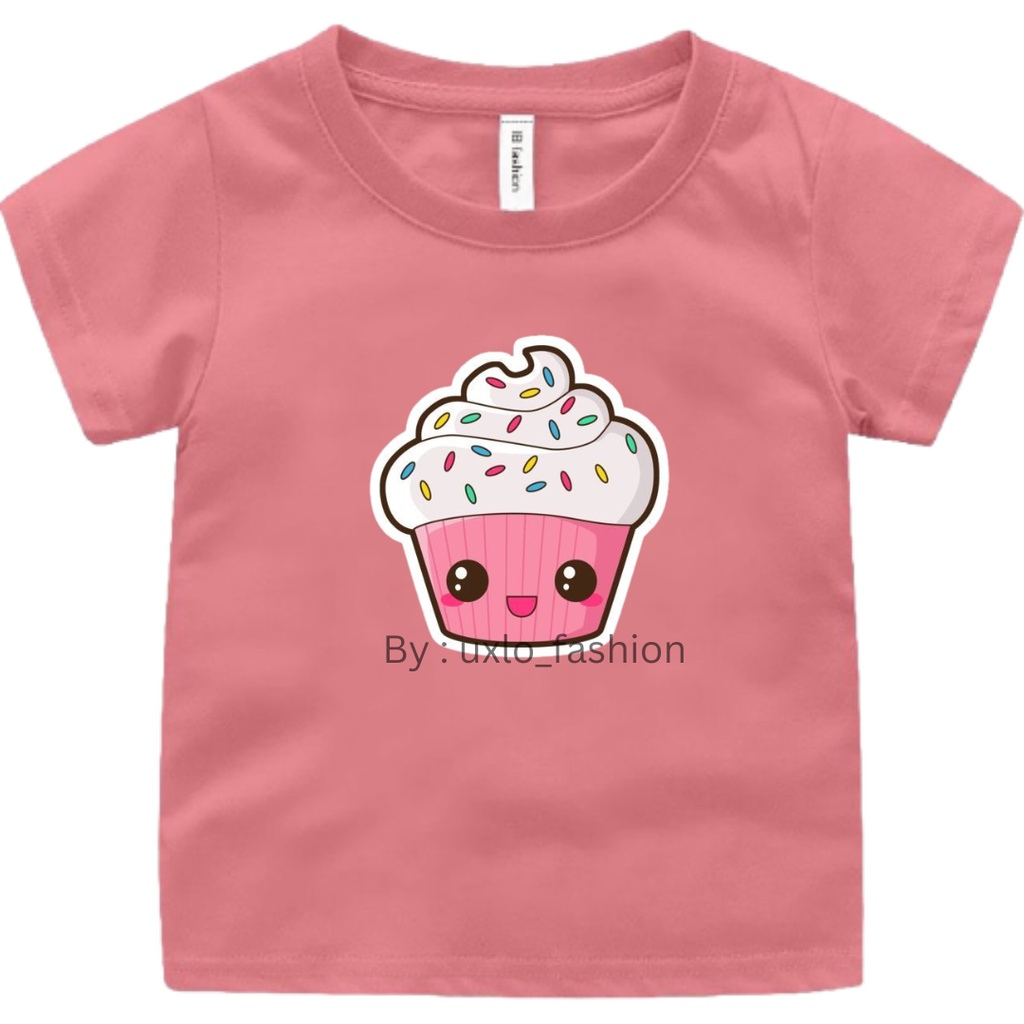 Baju Tshirt Murah Anak Cewe Dan Cowo Unisex Umur 2 -9 Tahun Motif Cupcake Lucu Uxlo Fashion