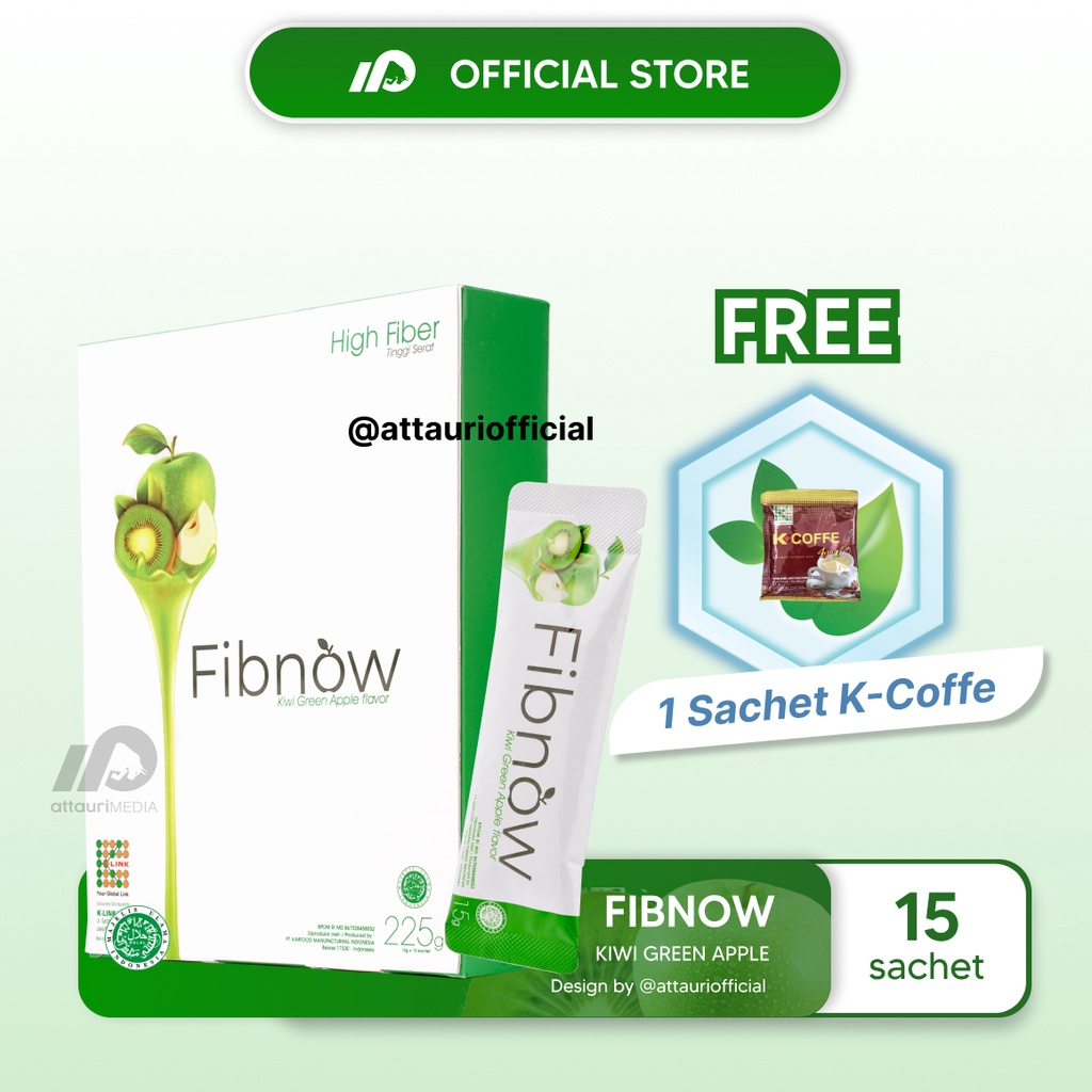 Fibnow Nutrition High Fiber (1 Box isi 15 Sachet) Makanan Tambahan Kaya Nutrisi dengan Kiwi Green Ap