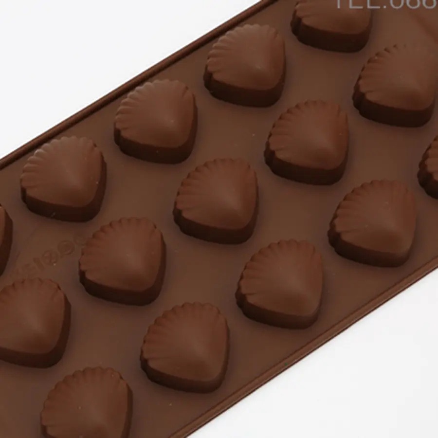 Cetakan Coklat Silicone Kerang 15 Grid Cetakan Coklat Jelly Pudding Es Batu Kerang Clam Shell 15 Lubang Silicone Molds Baking Silicone TERMURAH TERLARIS