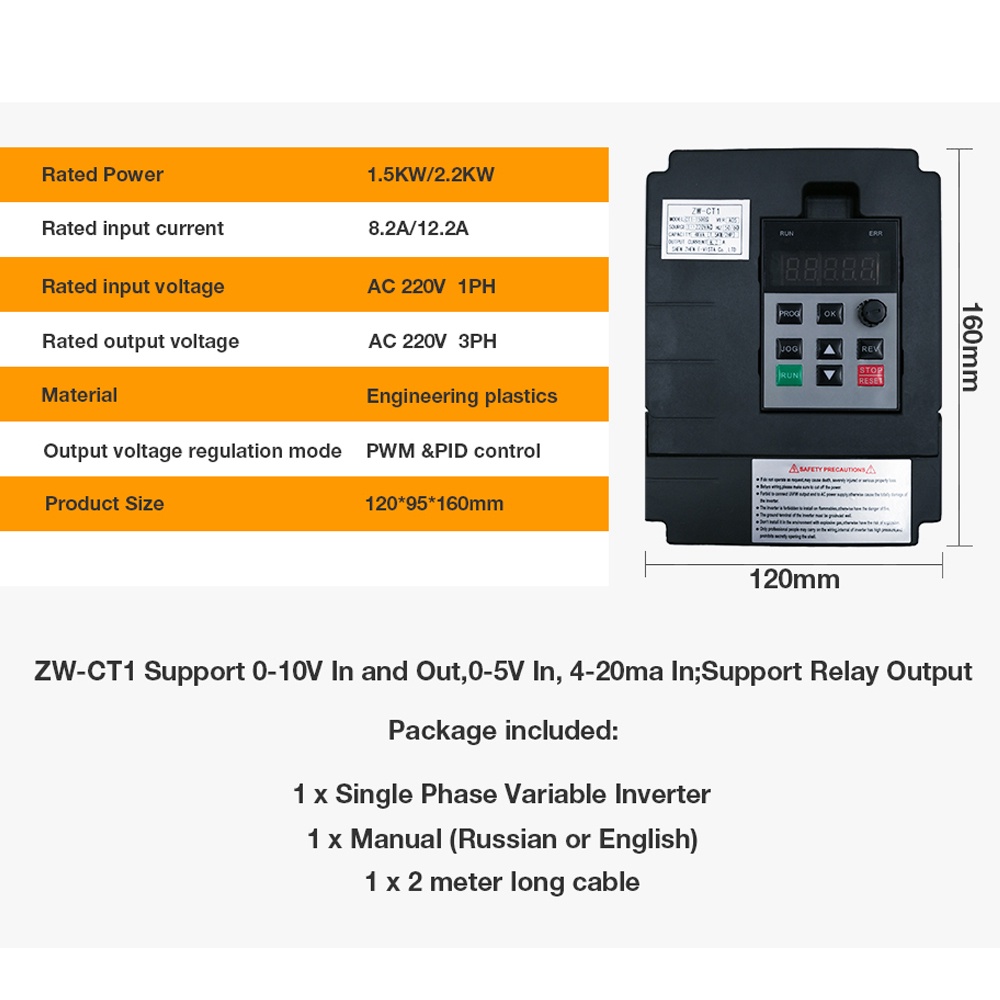 Harga diskonInverter Frekuensi Variabel 2hp 1.5kw/2.2kw input 1phase 220V output 3phase 220V Speed Controller Variabel Vfd Vsd Untuk Motor 3-phase