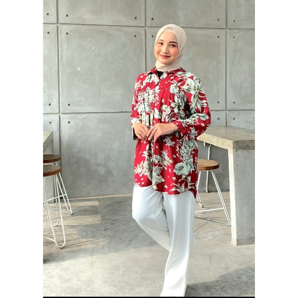 Atasan Kemeja Wanita Oversize adem Flower 301 Bestseller