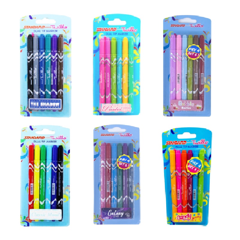 

Standard - Twillo Blister Dualtip Marker Set 6 Mix color ( Spidol Dualtip )