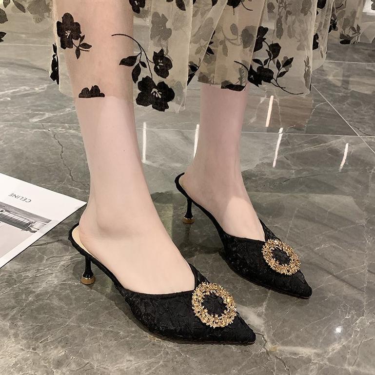 Terpercaya (Restock) Heels Wanita Pesta Heels Kekinian Import Elegant Party Mules 6720