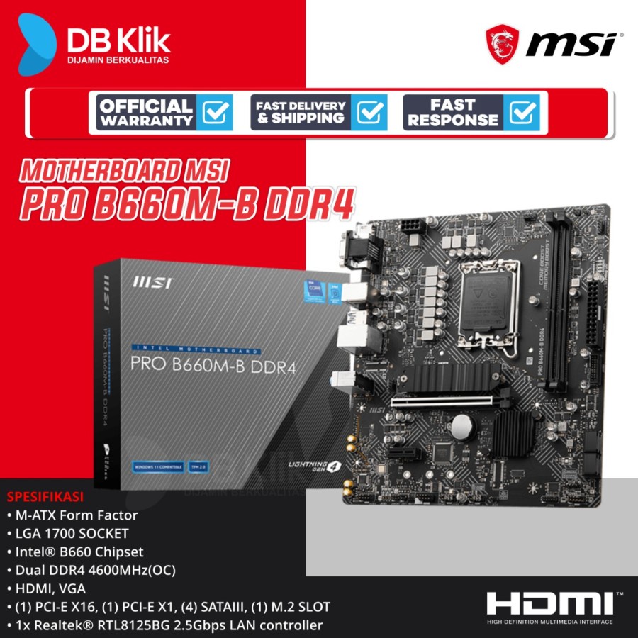 Motherboard MSI PRO B660M-B DDR4 m-ATX LGA1700 HDMI VGA - MSI B660M B