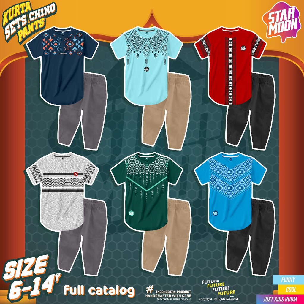 Setelan Kurta Ethnic Chinos Pants Free Miki Hat By Starmoon Usia 6-14 Tahun