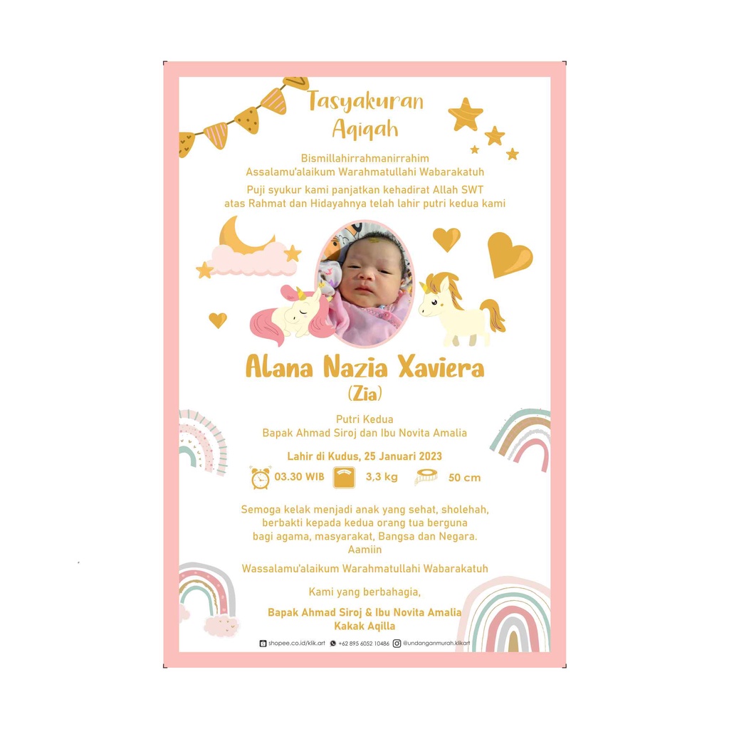 Kartu Tasyakuran Aqiqah Kartu Ucapan Aqiqah Kartu Aqiqah