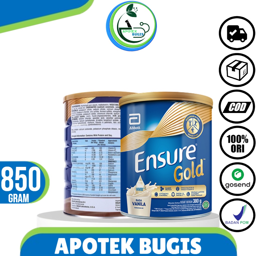 ENSURE Gold Susu Rendah Laktosa Vanila 850 g