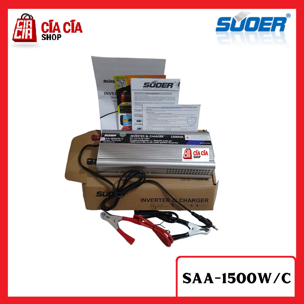 Suoer Inverter 1500W + charger 10A SAA-1500W/C inverter charger aki 12V 1500 Watt