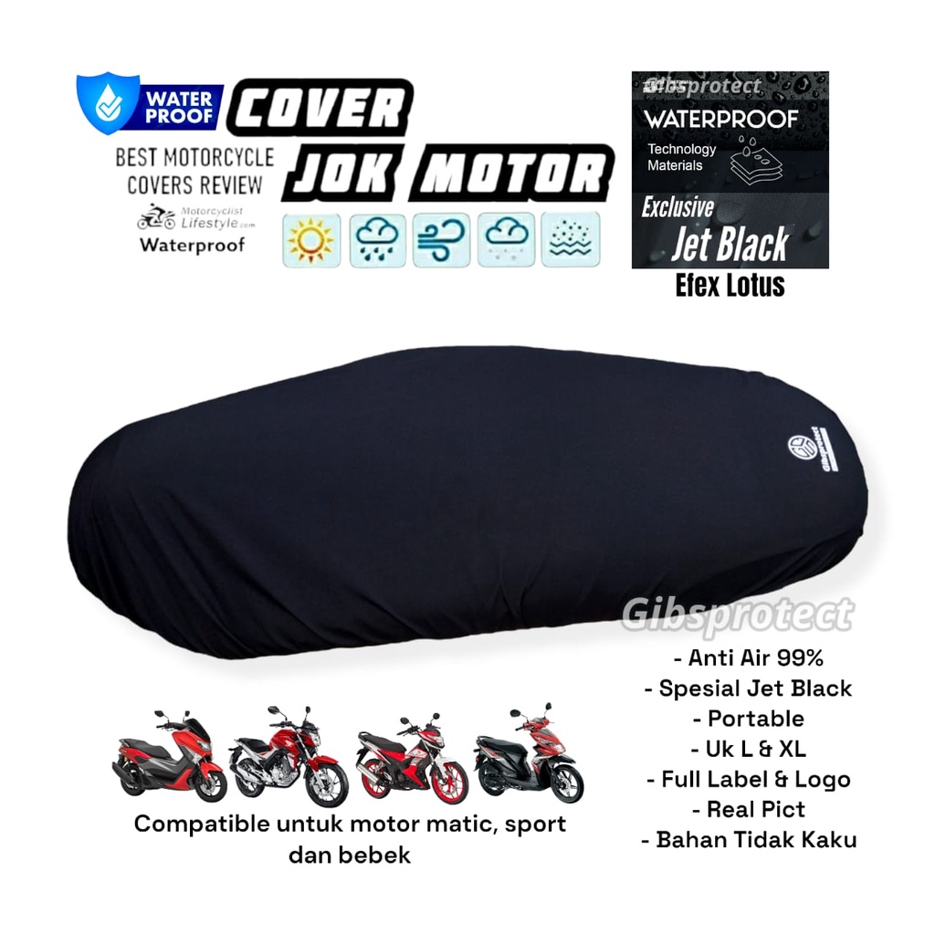 Pelindung jok motor waterproof exclusive jet black size L dan XL untuk motor matic dan motor bebek sarung jok motor universal