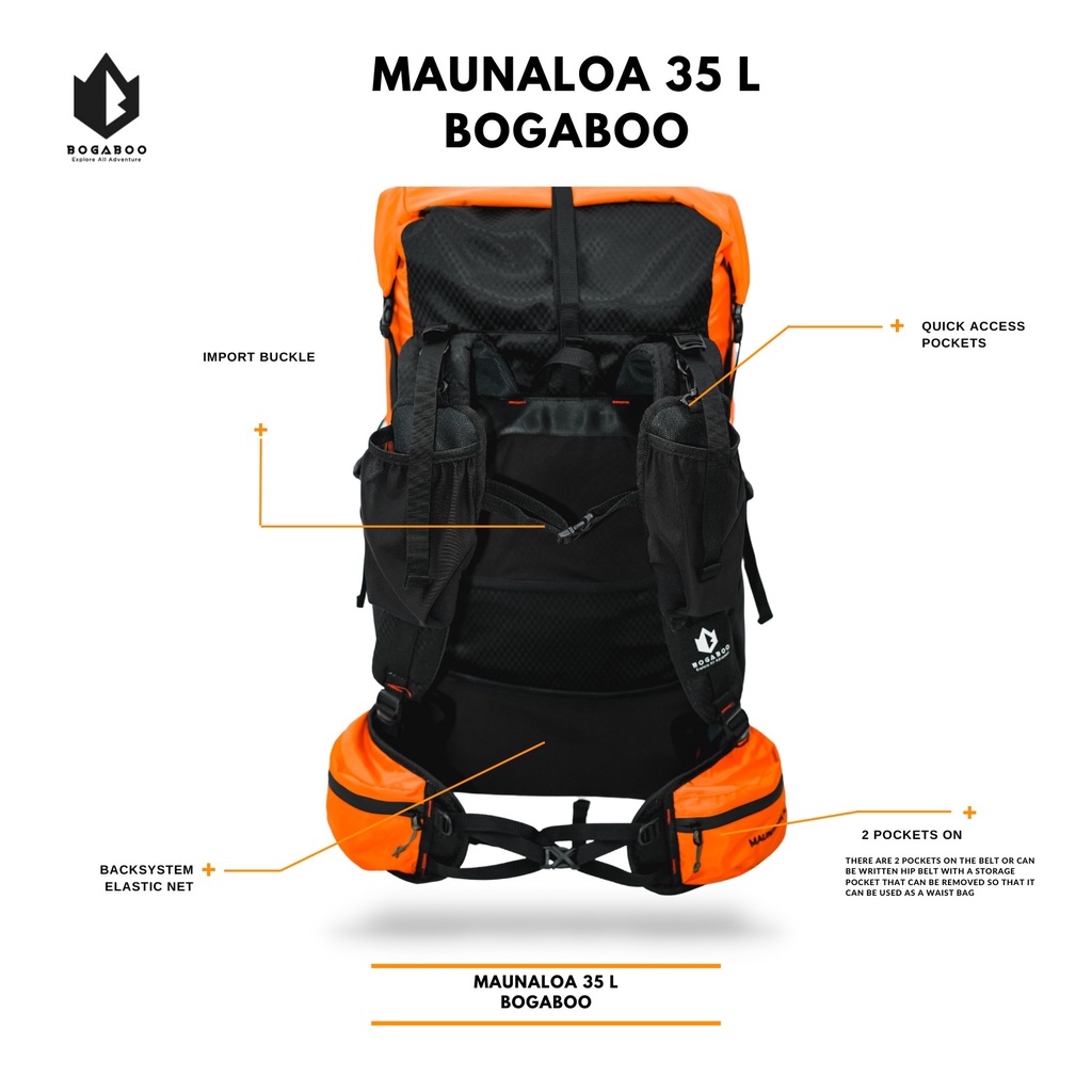 TAS BOGABOO SERI MAUNALOA 35 L BACKPACK ULTRALIGHT Frameless  Waterproof - Tas Daypack