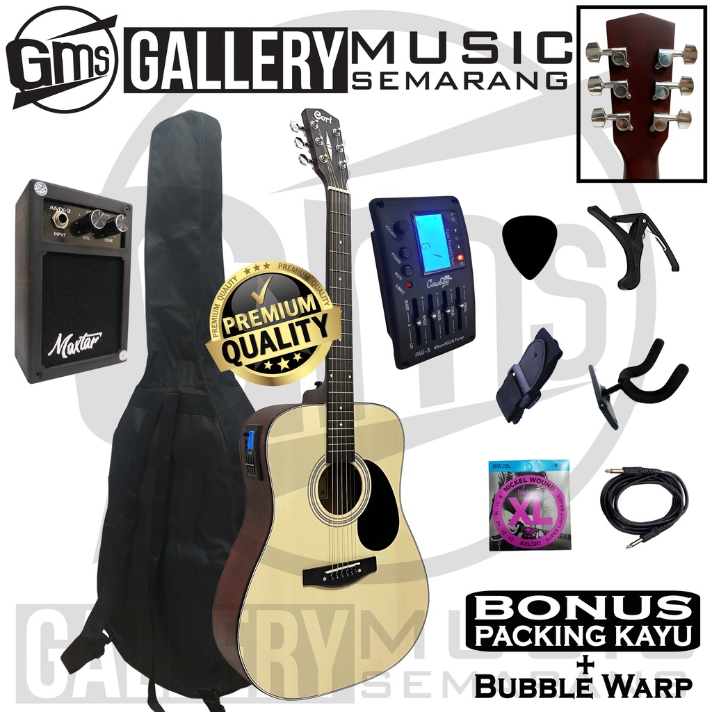 Gitar Akustik Elektrik Cort AD810 OP Custom Equalizer Tuner Cowboy AW-5 Paket Super Komplit