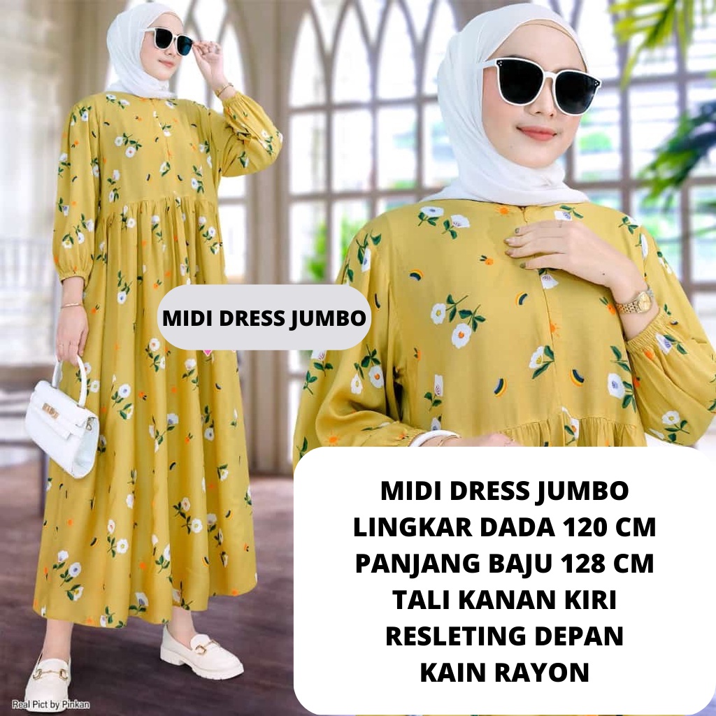 Midi Dress Jumbo Rayon Viscose Busui Resleting Depan