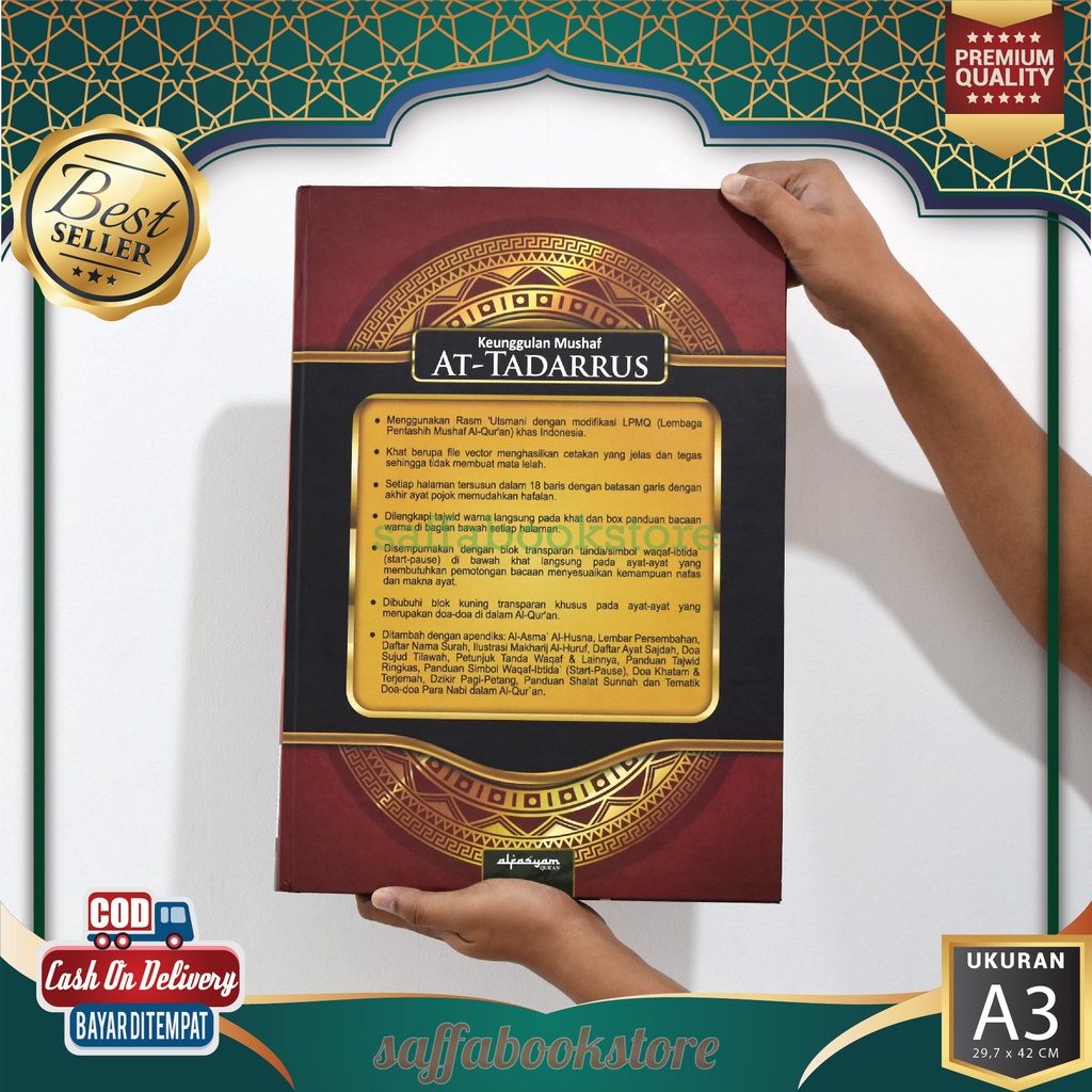 Alquran Jumbo Lansia 42x30 cm At Tadarrus A3 Warna Tanpa Terjemahan Al Quran Non Terjemah Super Tajw
