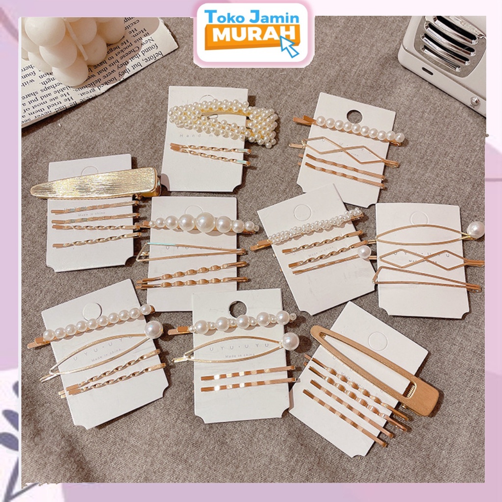 TJM JR158 Jepitan Rambut 4IN1 Bobby Pin Hairclip Hairpin Jepit Rambut Wanita Mutiara Style Korea