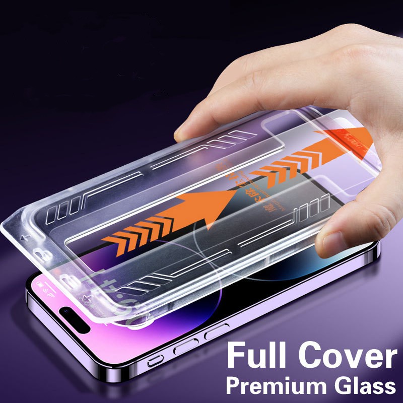 IPHONE Hd Full Cover Pelindung Layar Nyala Untuk Iphone14 13 12 11 Pro MAX XS X XR XS MAX Tempered Glass Pemasangan Cepat