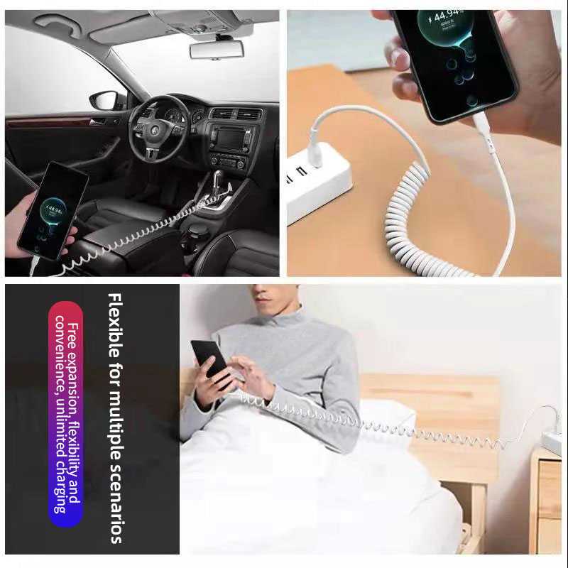 Kabel Charger USB Type C Spring Telescopic Fast Charging Cable Carger Pengisi Daya Smartphone Powerbank