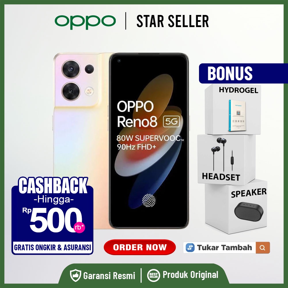 Oppo Reno 8 5G/4G + Reno 8T - [8/128 GB] [8/256 GB] Garansi Resmi Oppo 1 Tahun not Reno 7