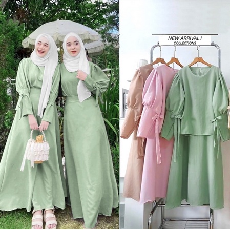 Dress Wanita Remaja Fashions Muslimah Ramadhan Edisi Lebaran Set Jihan DRess Sage Viral