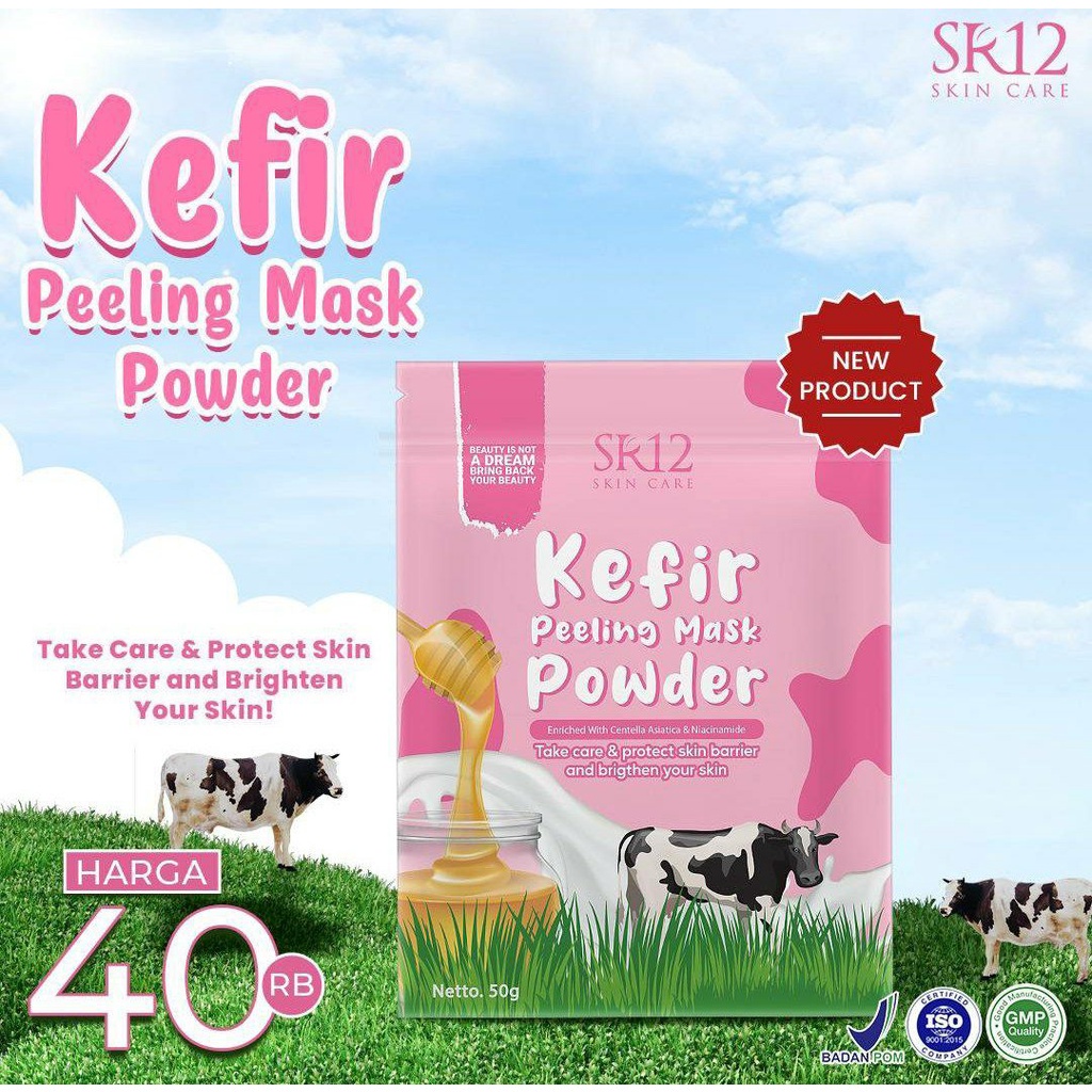 Kefir Peeling Mask Powder SR12 BPOM | Masker Kefir SR12 | Masker Semua Jenis Kulit | Masker Kefir Bubuk | Mengangkat Sel Kulit Mati | Memperbaiki Skin Barrier | Mud Mask | Masker Wajah | Masker Pori Pori Kecil Minimalis Bebas Jerawat Dengan Niacinamide