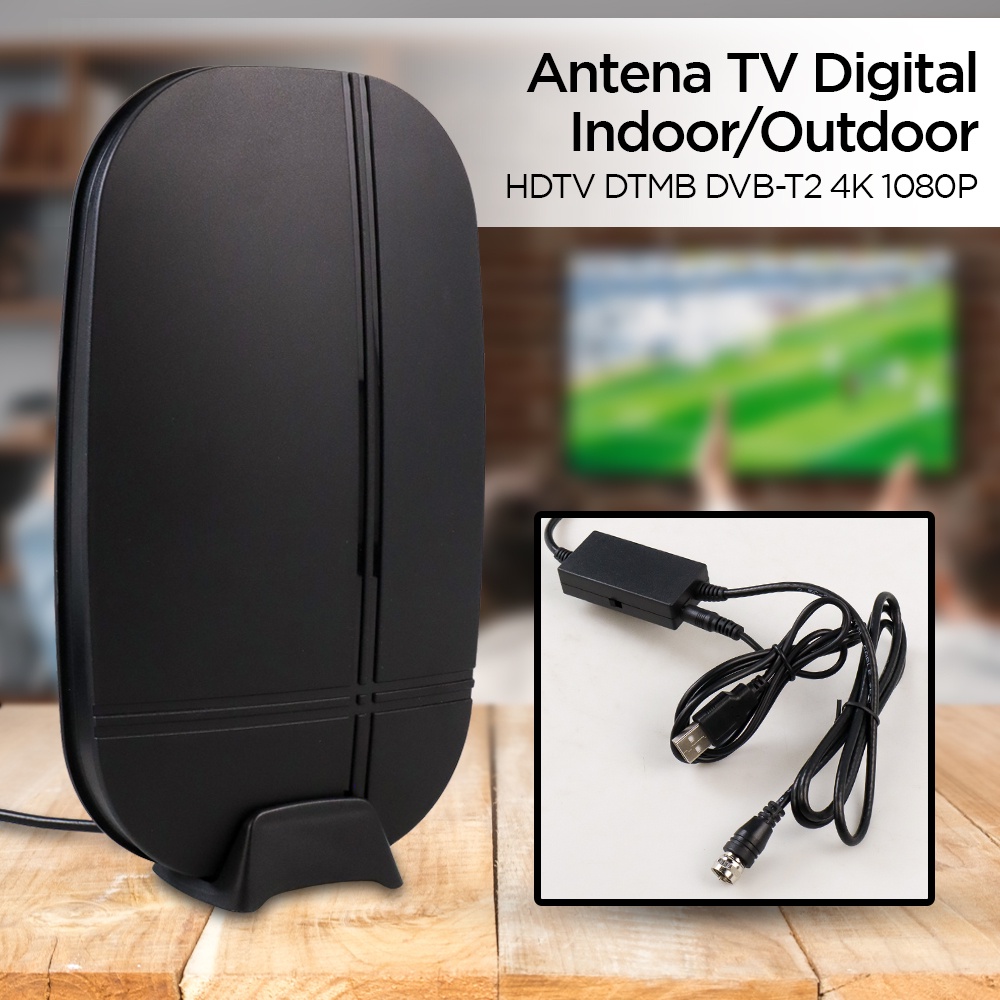 Antena TV Digital Indoor Outdoor HDTV DTMB DVB-T2 4K 1080P USB - HD007 - Black