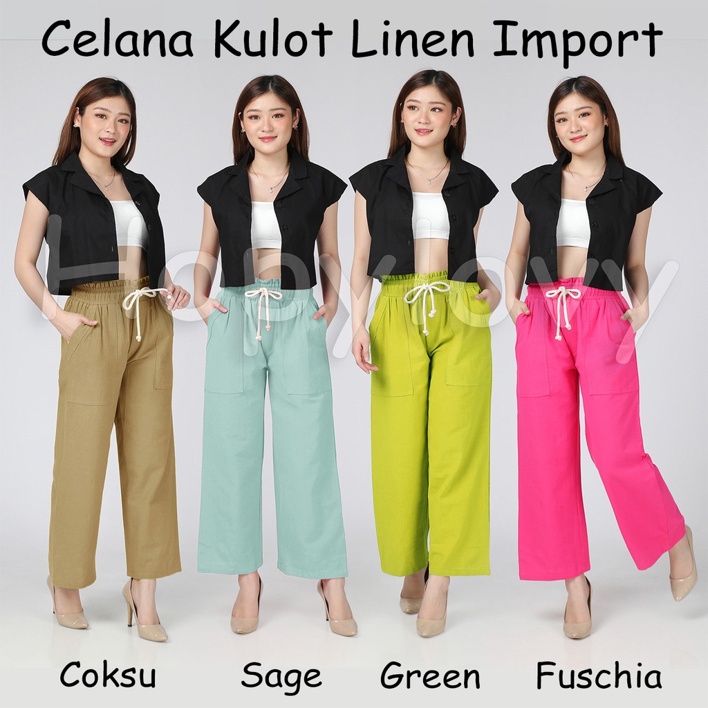 HOPYLOVY - Celana Kulot Wanita Terbaru Kekinian Bahan Katun Linen  / Bawahan Wanita / Kulot Orla