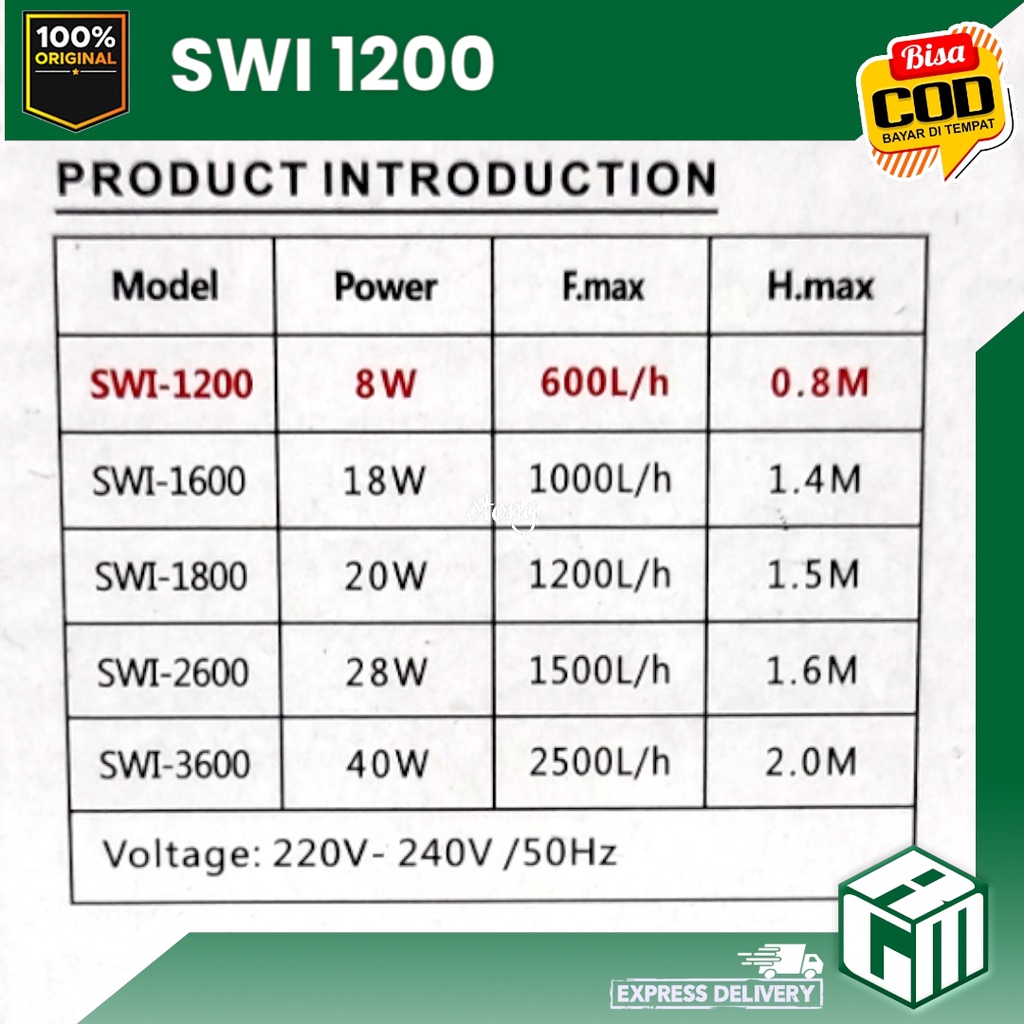 SWI STAR 1200 SWI1200 mesin pompa air POWER HEAD celup aquarium aquascape