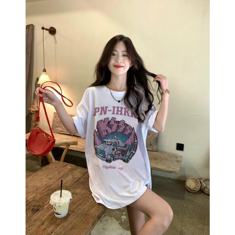 XIAOZHAINV Kaos Atasan Wanita Car Pattern Lengan Pendek A0298