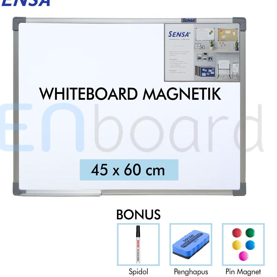 

❁ Papan Tulis Whiteboard / White Board Gantung Magnet Single Face Sensa 45 x 60 cm ♬