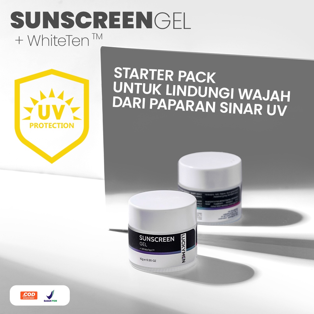 Krim Cream Pencerah pelindung Kulit Wajah dari Sinar UV Matahari Luckymen Sunscreen Gel Tabir Surya Penghilang Jerawat Acne Sunscreen Gel Original BPOM