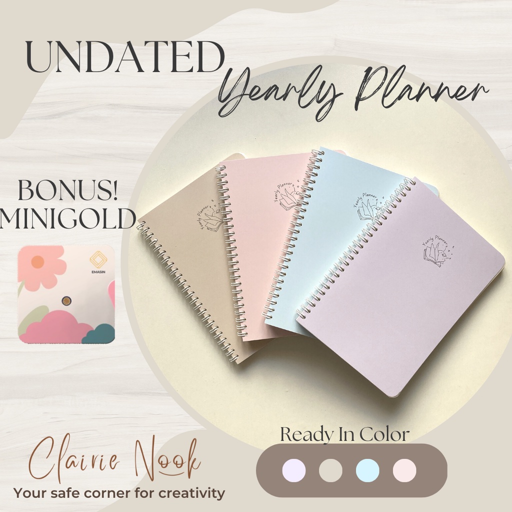 

Clairie Nook Undated Yearly Planner / Jurnal / Journaling Diary Planner / Yearly Journal – Custom Nama